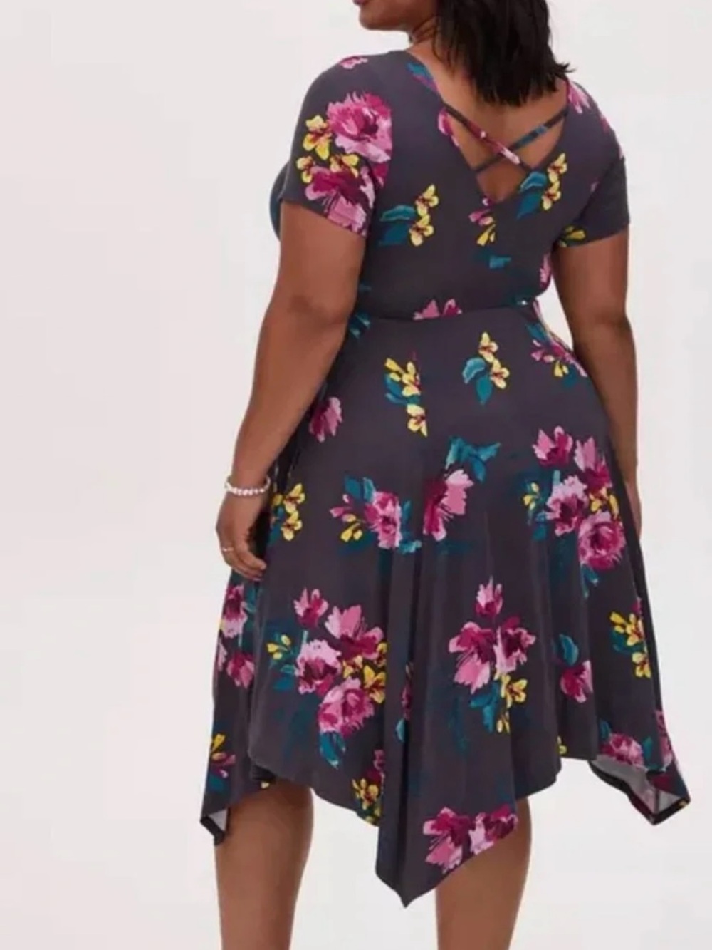 Torrid Super Soft Knits Gray Floral Dress, Size 0 (14W) - Picture 2 of 10